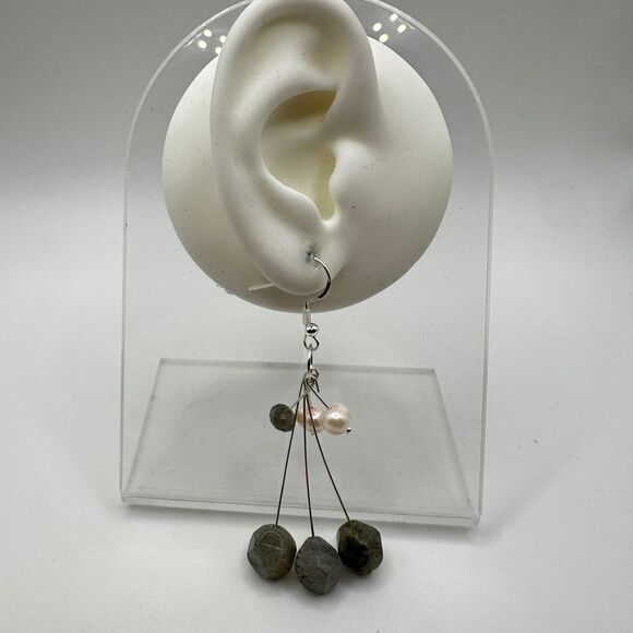 3" long faceted labradorite beads with freshwater pearls dangle earrings! - Picture 11 of 12